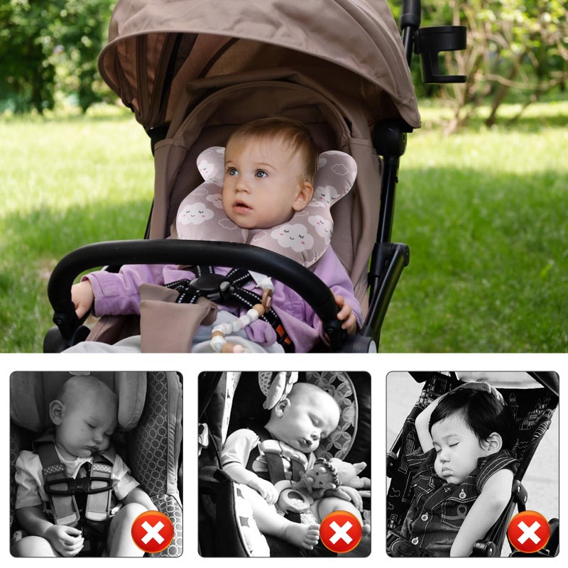 vocheer Baby Travel Pillow(Upgraded), Head and Neck Support Pillow for Pushchair, Car Seat,Stroller, Bouncer, Cotton(Grey Cloud - Image 4